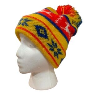 Vntg 70’s stretchy knit cap with Pom Pom